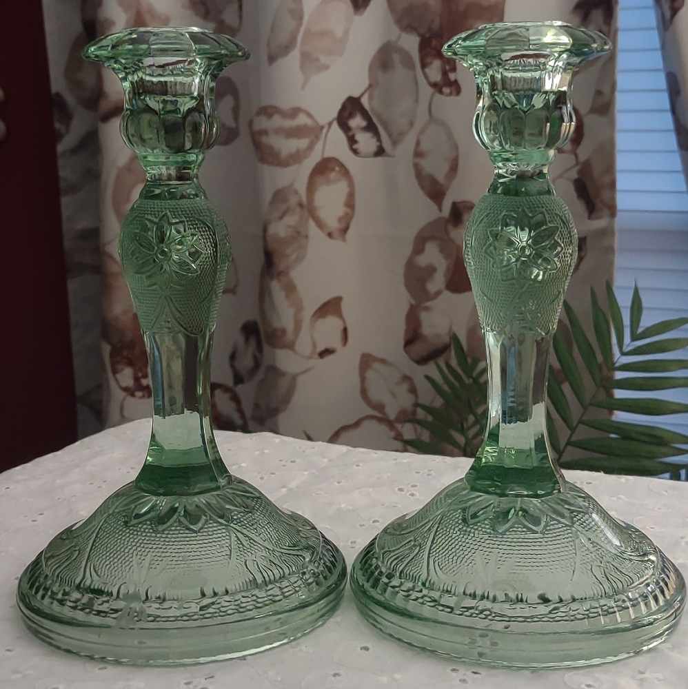 Indiana Glass Tiara Sandwich taper candlesticks